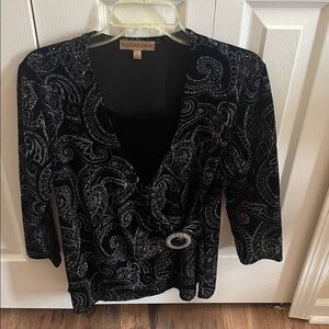 Notations Black Blazer with Silver Paisley Design
